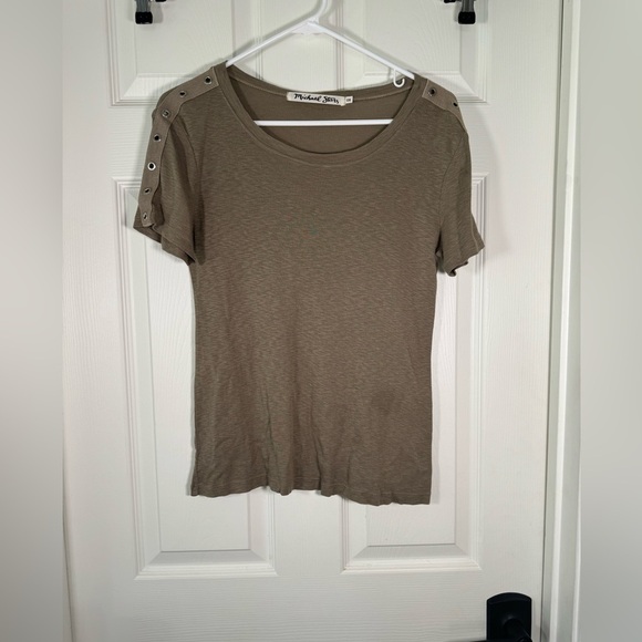 Michael Stars Olive Green Rivet Detail Short Sleeve Supima Cotton Micro Modal OS - Picture 1 of 6